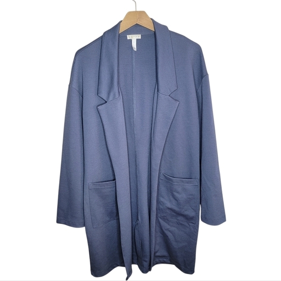Leith | Blue-Gray Long Notched Lapel Open Front Sweater Jacket Size Medium - Picture 1 of 5